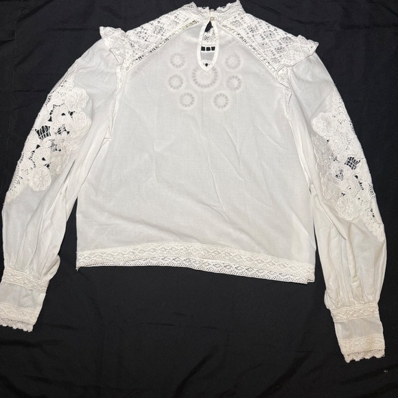 Farm Rio Boho Romantic Blouse Ivory Off White Shirt Women’s Small - Picture 2 of 7